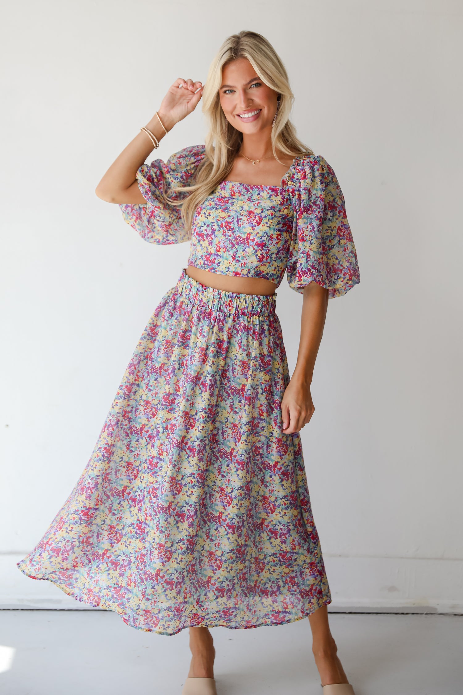 Instantly Perfect Multicolored Floral Midi Skirt