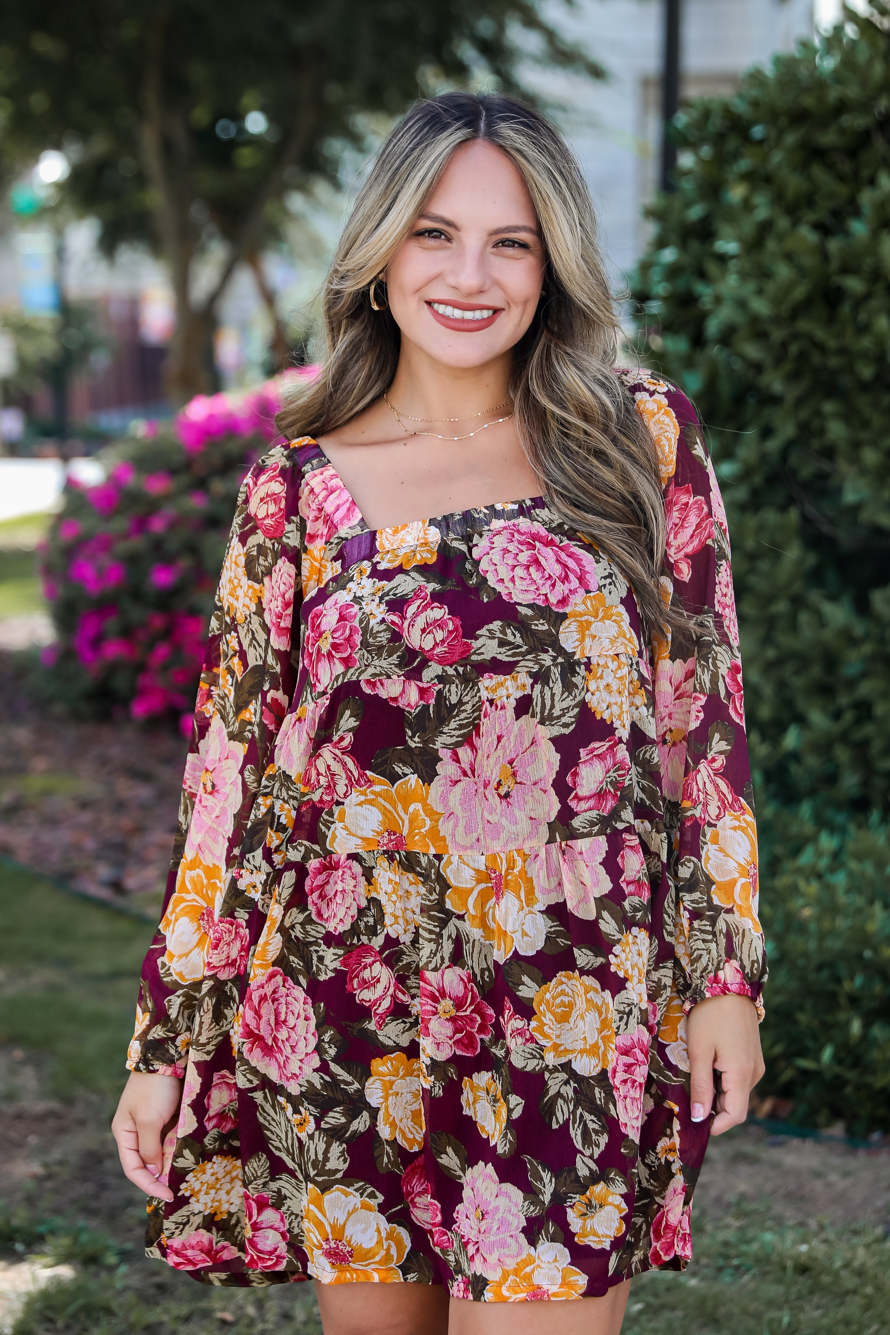 Breathtaking View Plum Floral Mini Dress