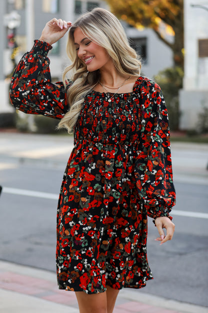 Black Floral Mini Dress