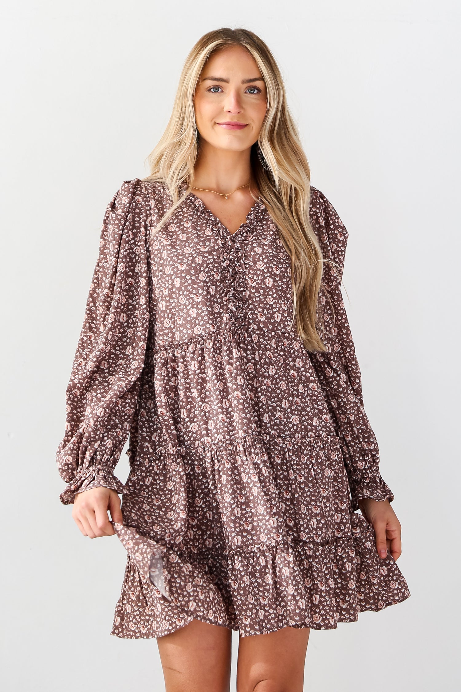 tiered floral mini dress