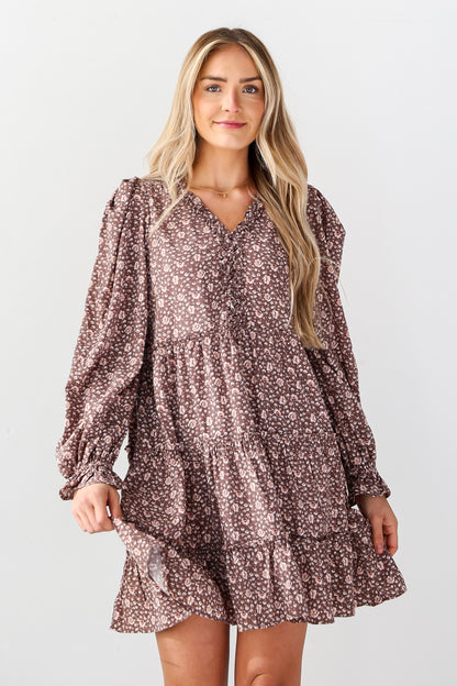 tiered floral mini dress