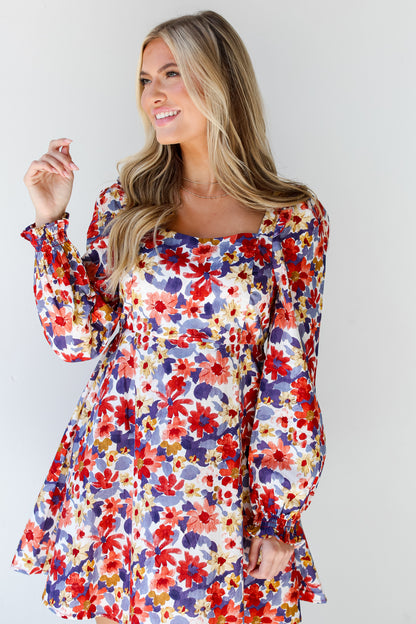 cute Floral Mini Dress for women. Cute Dresses For Women. Rust Color Dress. Online Dress Boutique