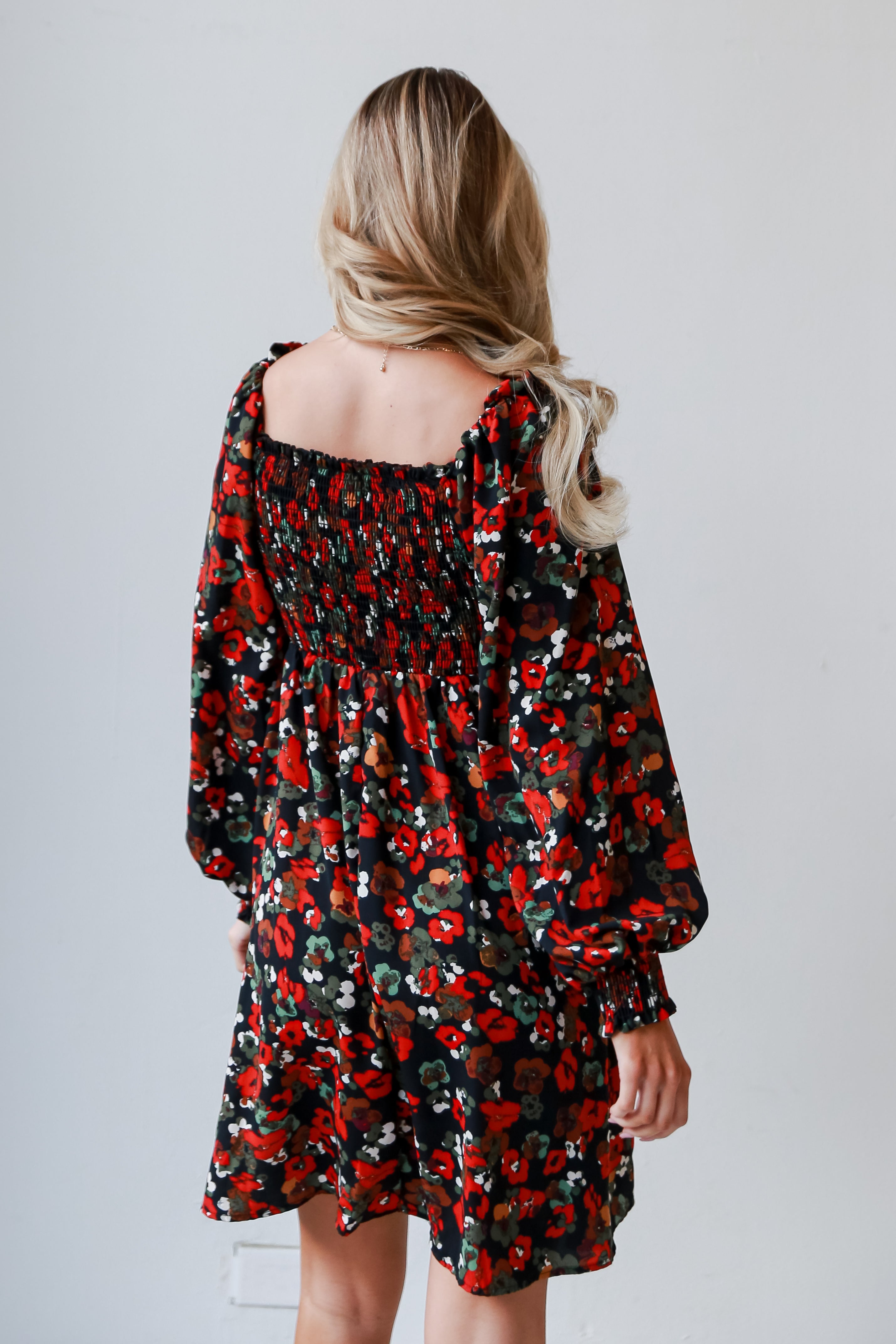 Black Floral Mini Dress back view