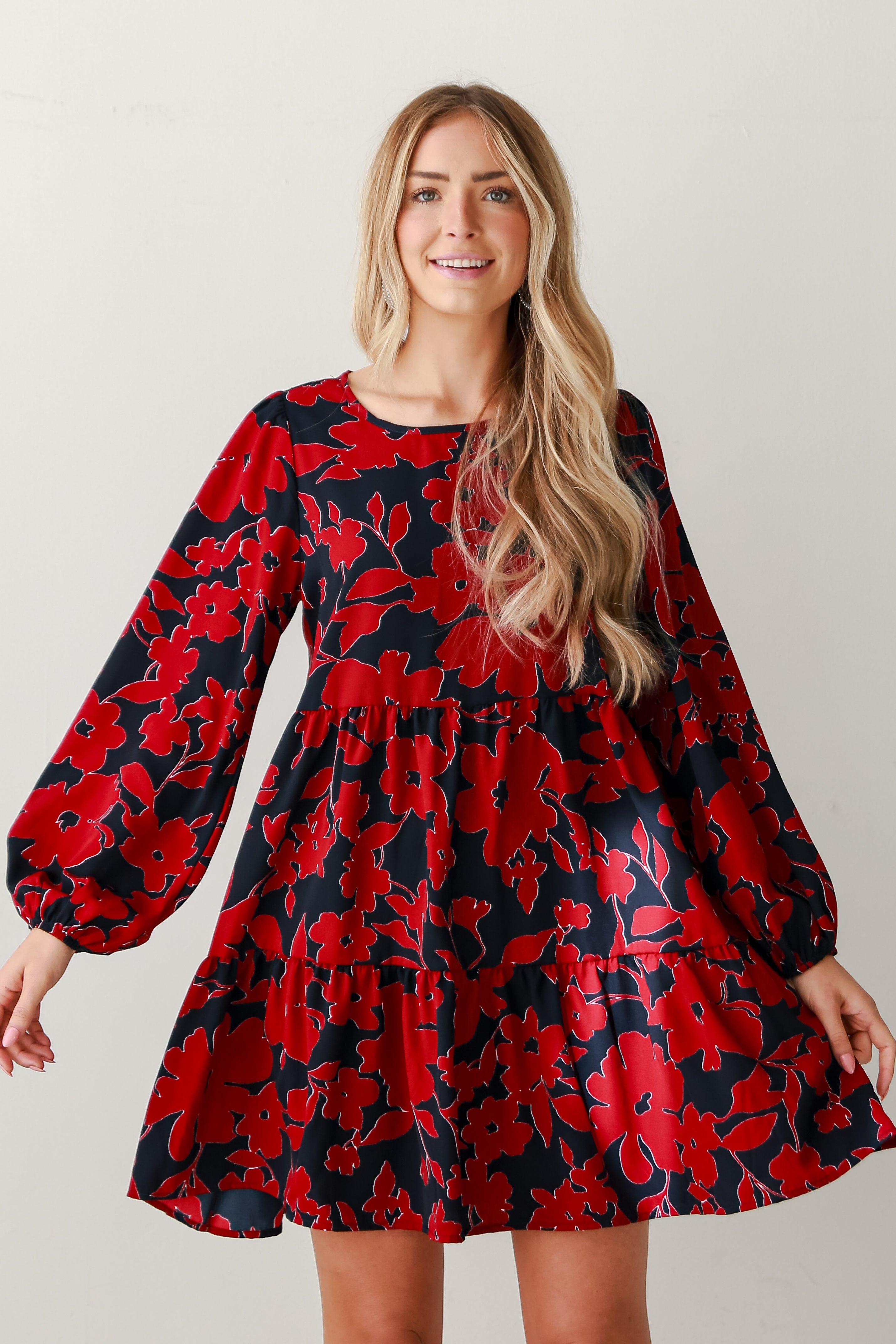 long sleeve Navy Floral Mini Dress