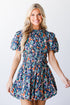 navy Floral Bubble Mini Dress