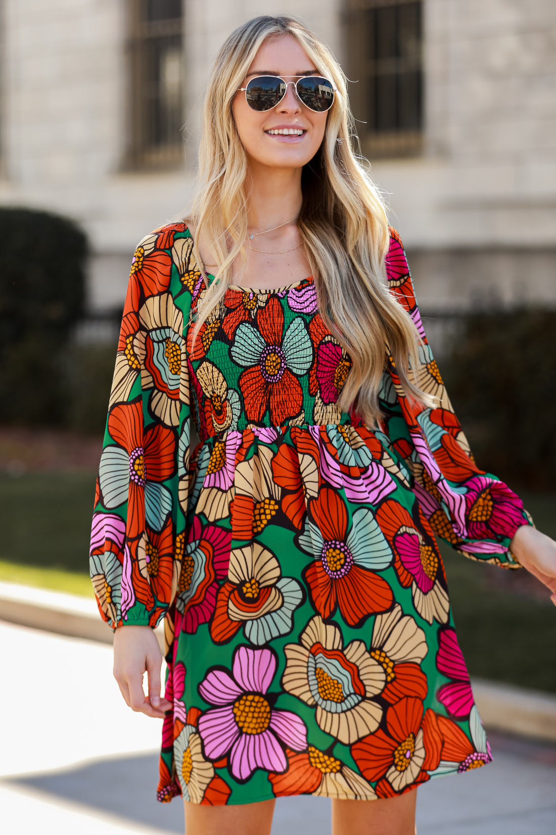 Green Floral Mini Dress