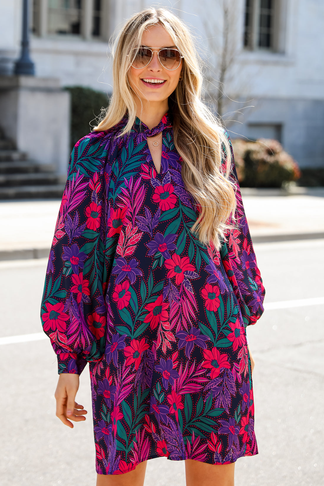 purple Floral Satin Mini Dress