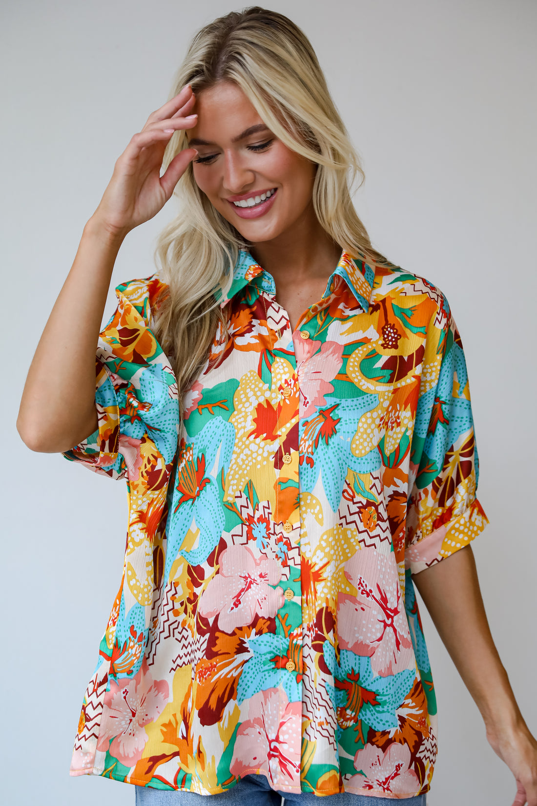 Radiantly Adorable Ivory Floral Blouse