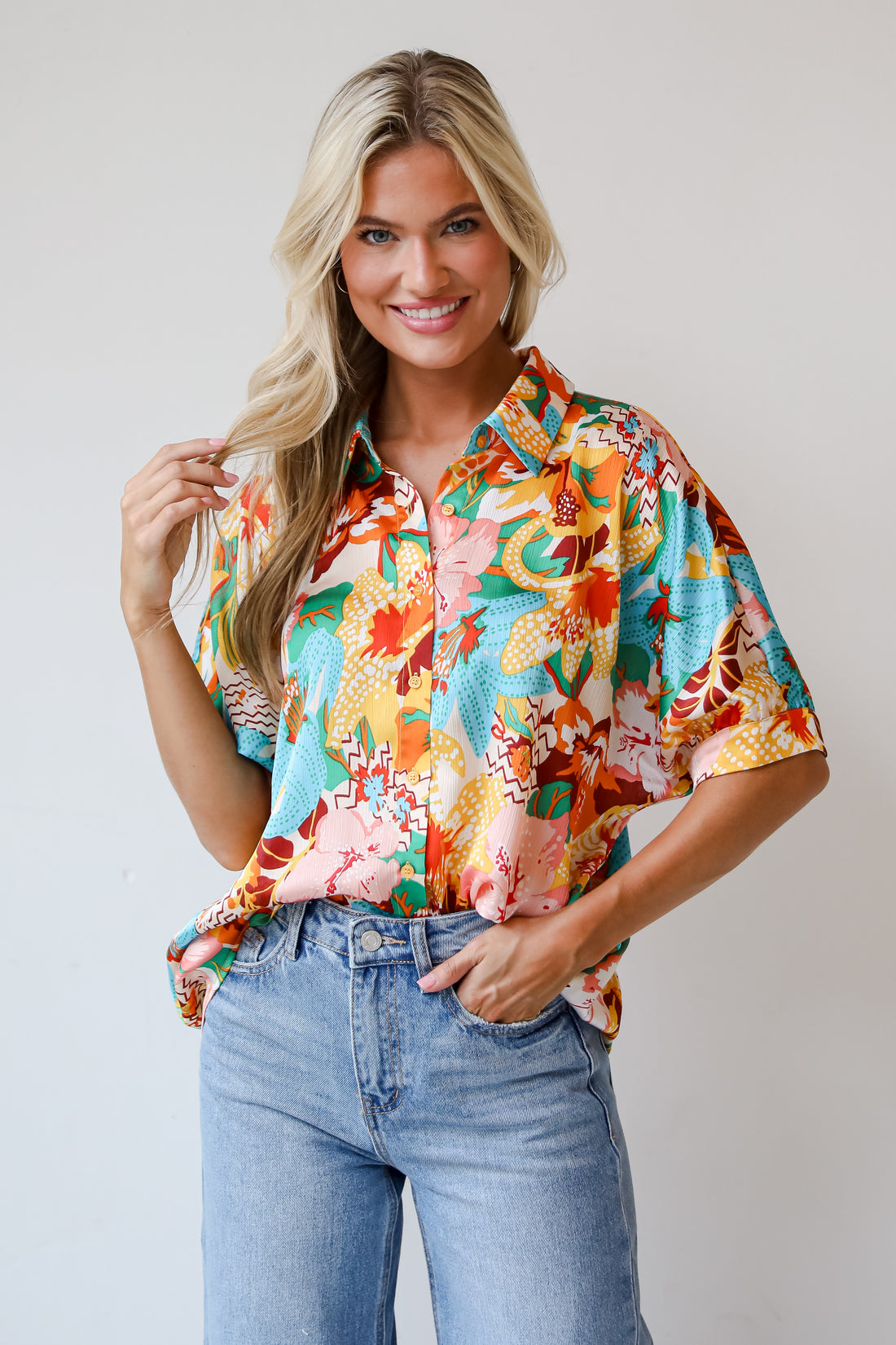 Radiantly Adorable Ivory Floral Blouse