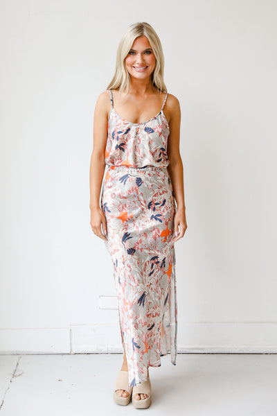 Satin Floral Maxi Skirt front view