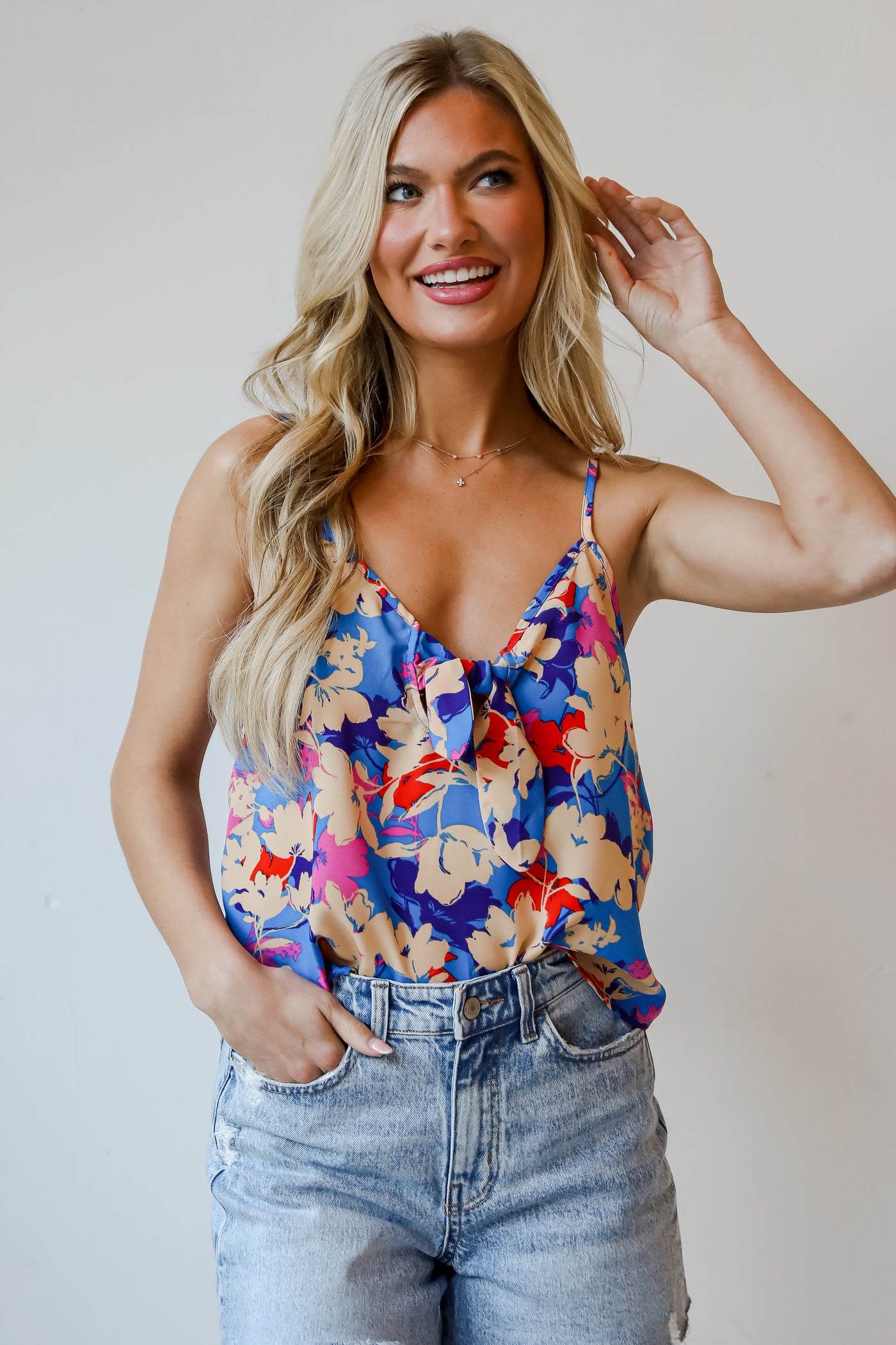 womens Floral Tie-Front Tank