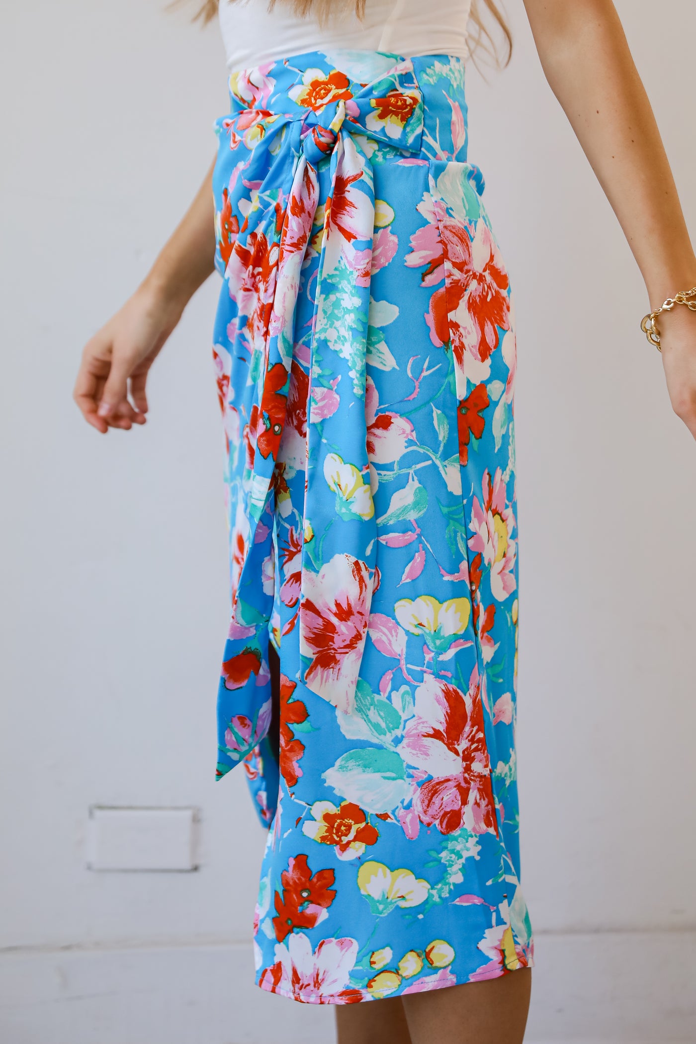 Tropical Sun Blue Floral Wrap Midi Skirt pool coverup