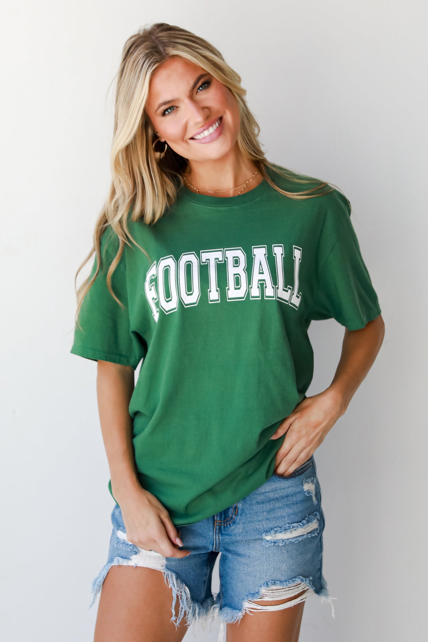 green Football Tee front view