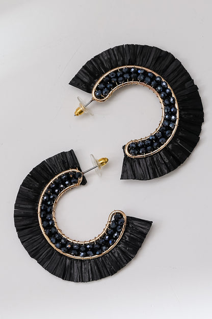 black Fringe Hoop Earrings