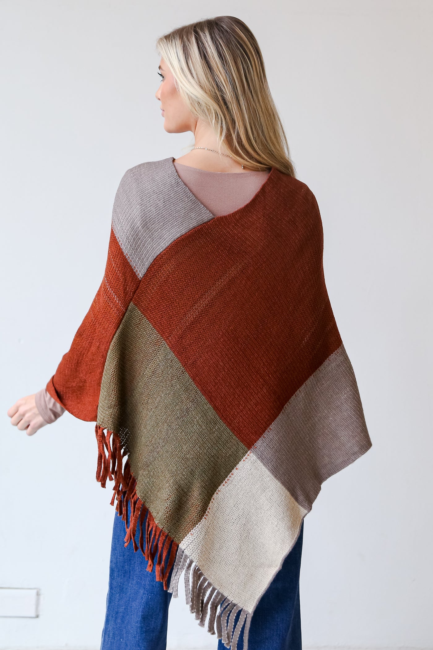 Color Block Poncho back view