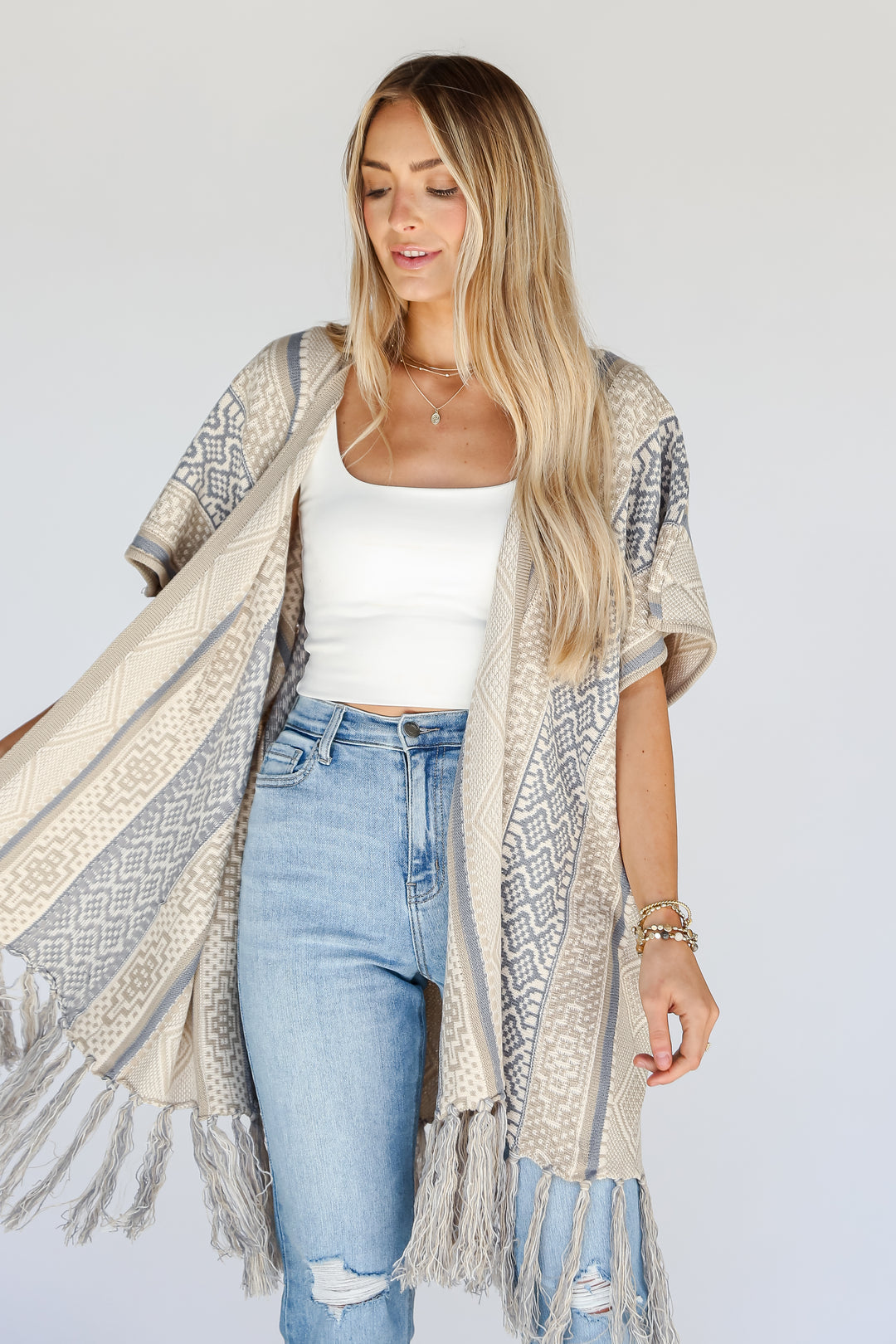 trendy Beige Fringe Cardigan for fall