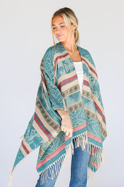 lightweight teal fringe shawl