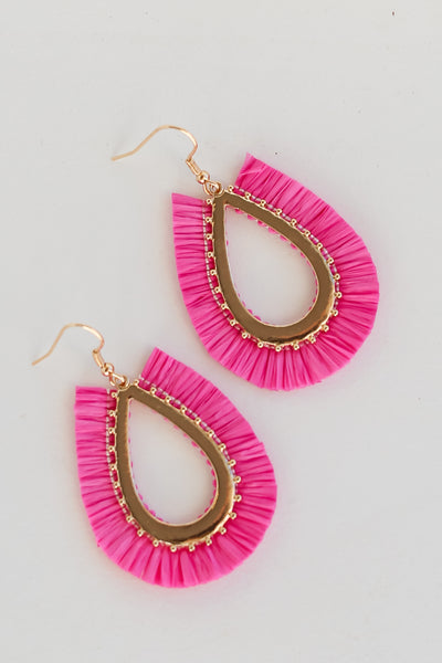 hot pink Fringe Teardrop Earrings