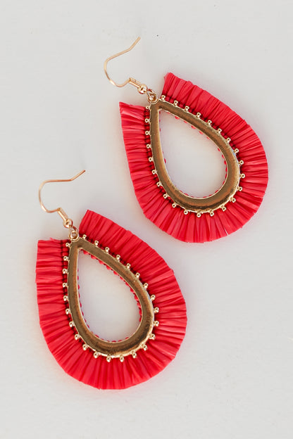 red Fringe Teardrop Earrings