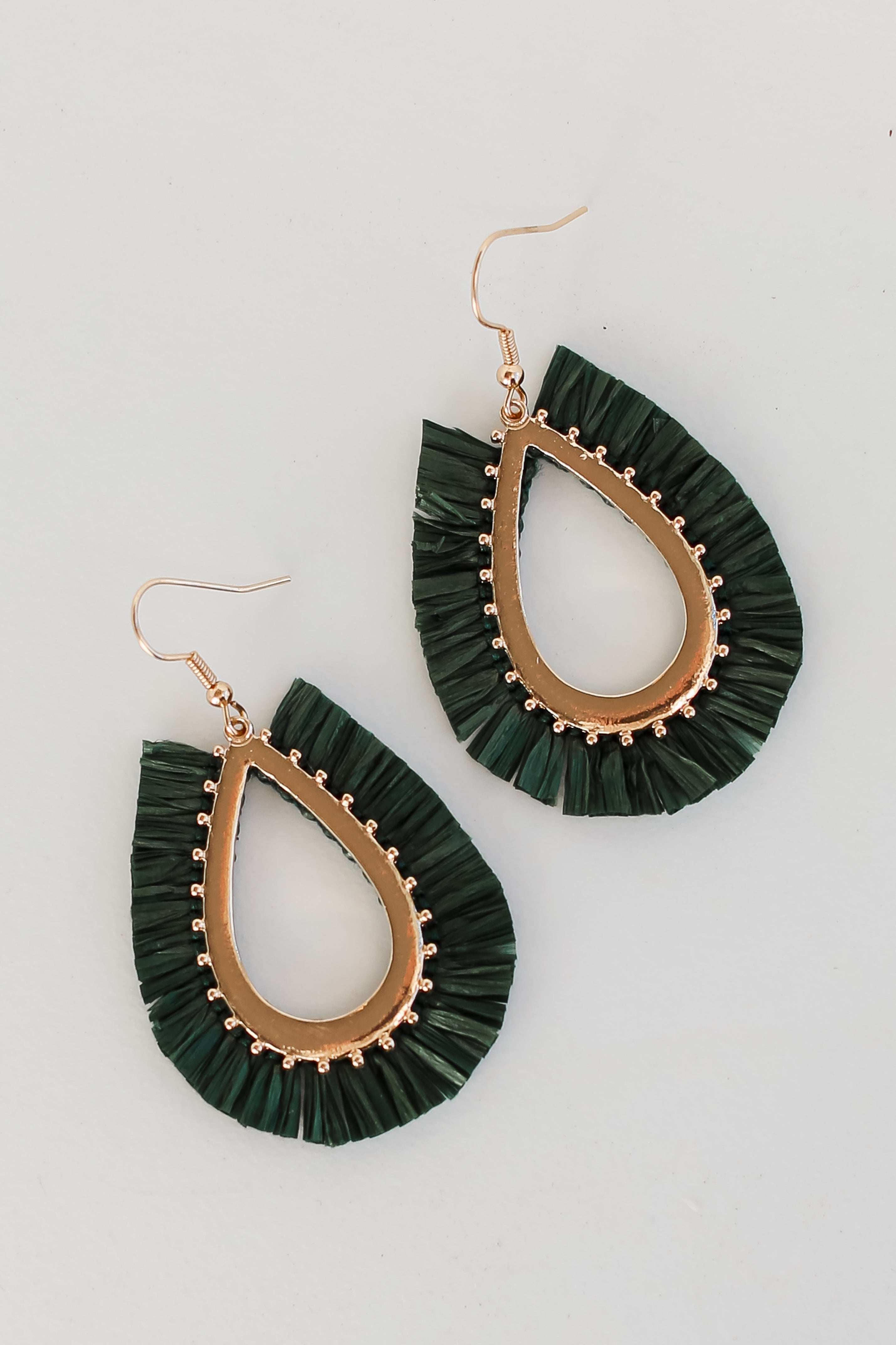 hunter green Fringe Teardrop Earrings