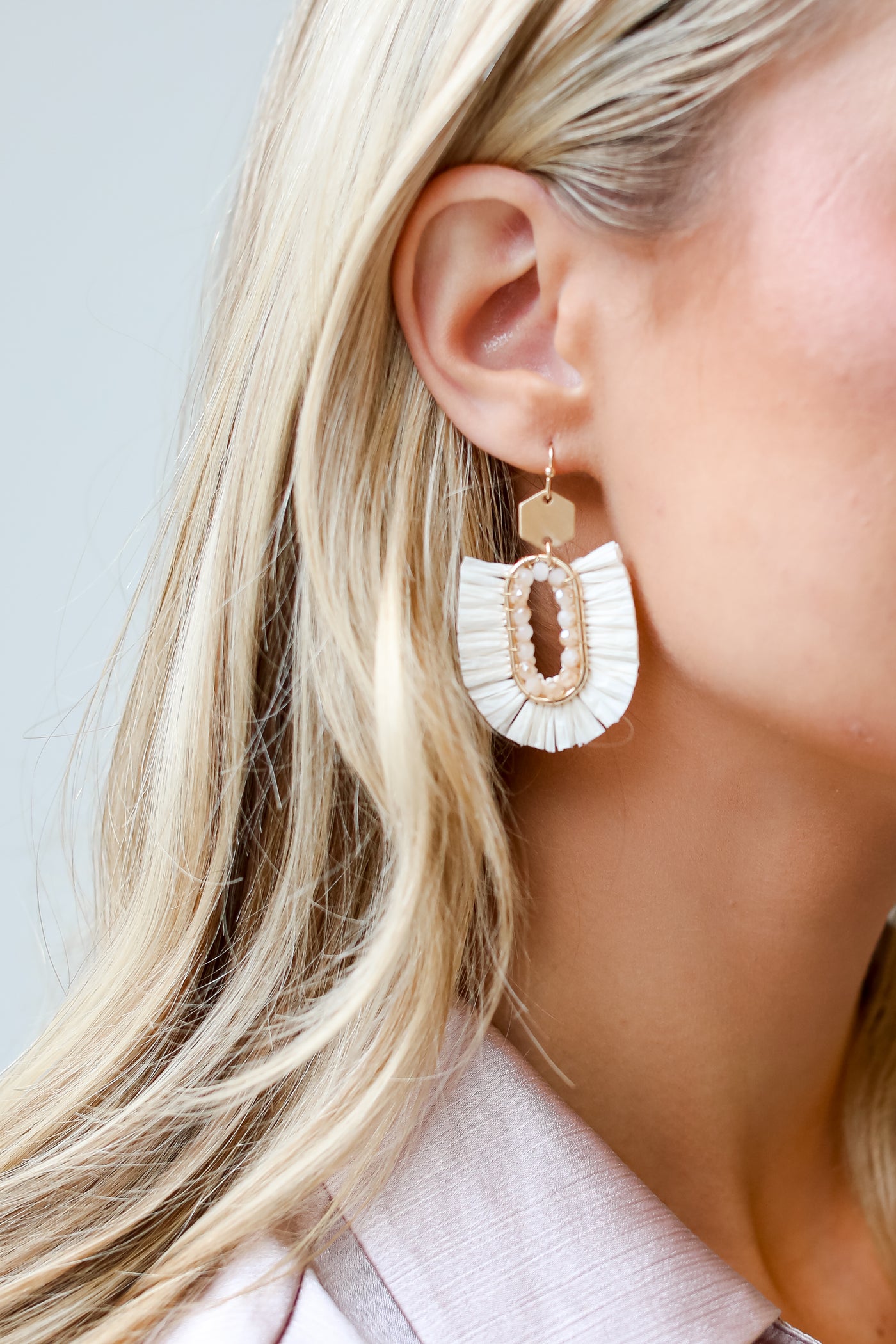 ivory Fringe Statement Earrings on model