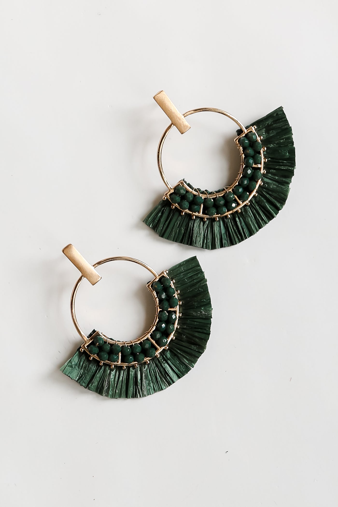 green Fringe Statement Earrings