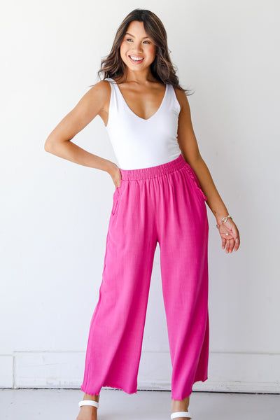 pink Linen Pants on model