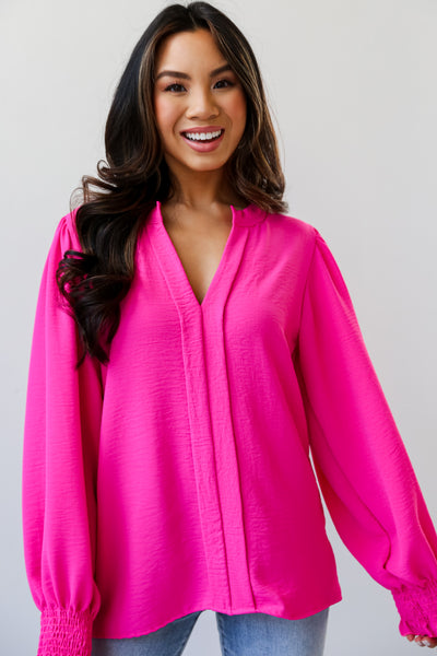 Hot Pink Blouse on model
