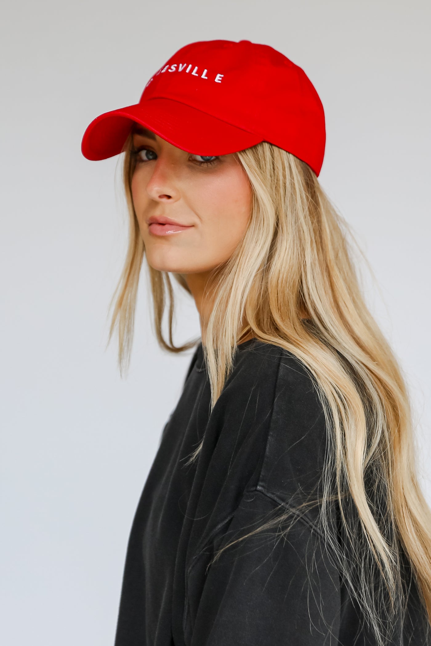 red Gainesville Embroidered Hat side view