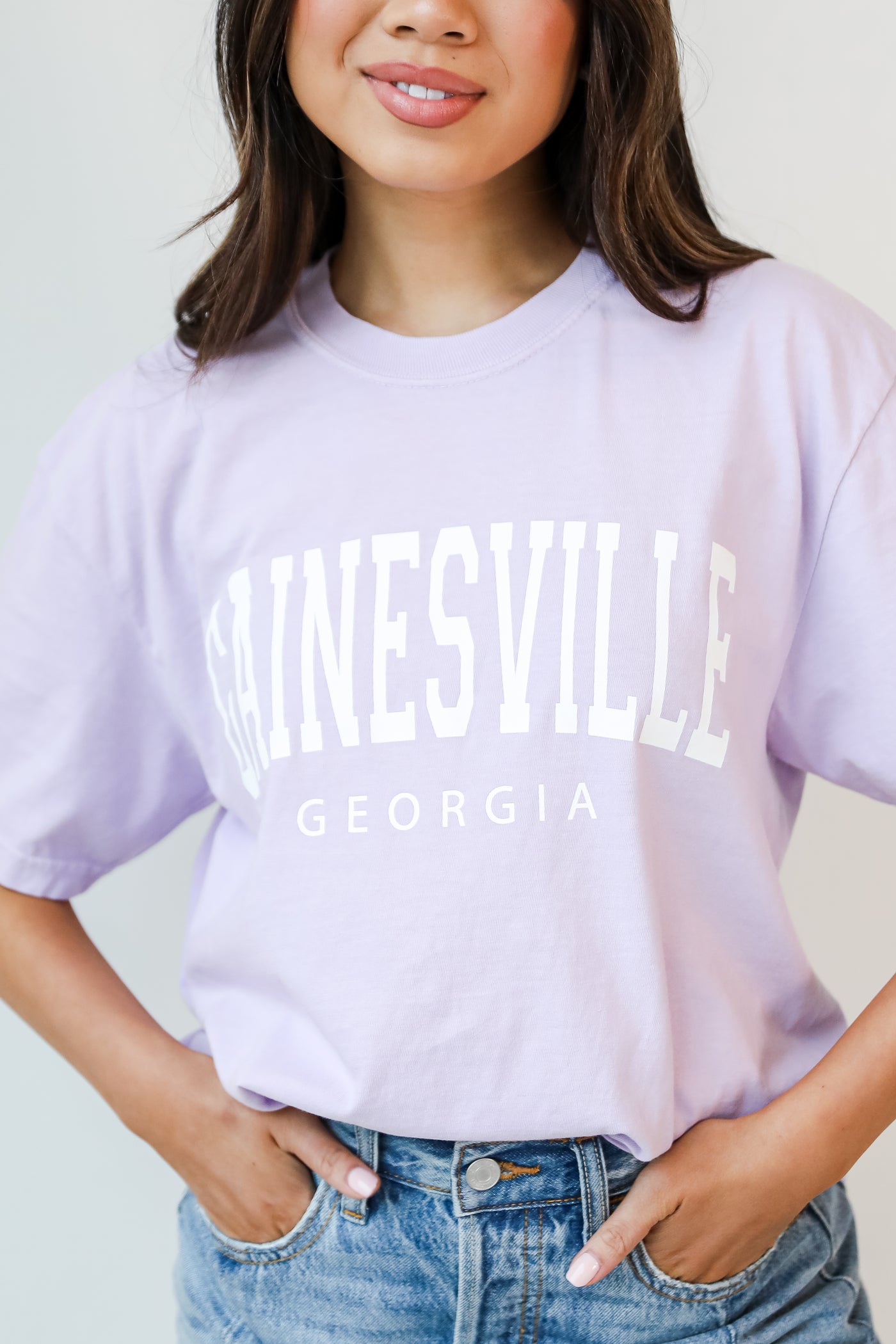 Lavender Gainesville Georgia Tee on model