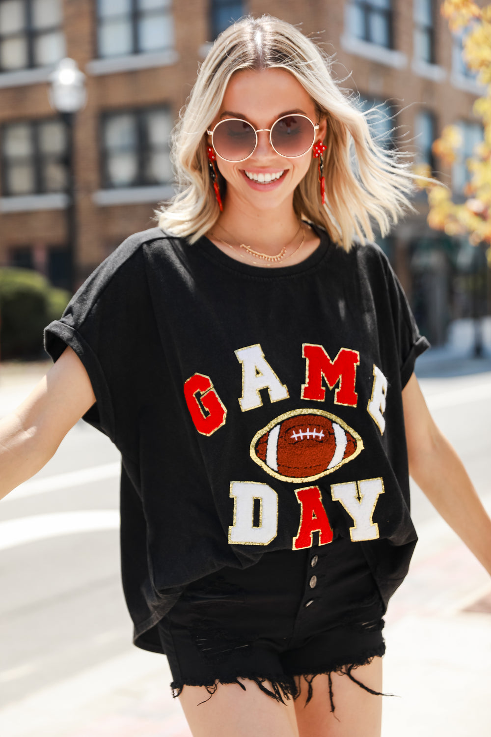 Game Day Patch Letter Tee on model
