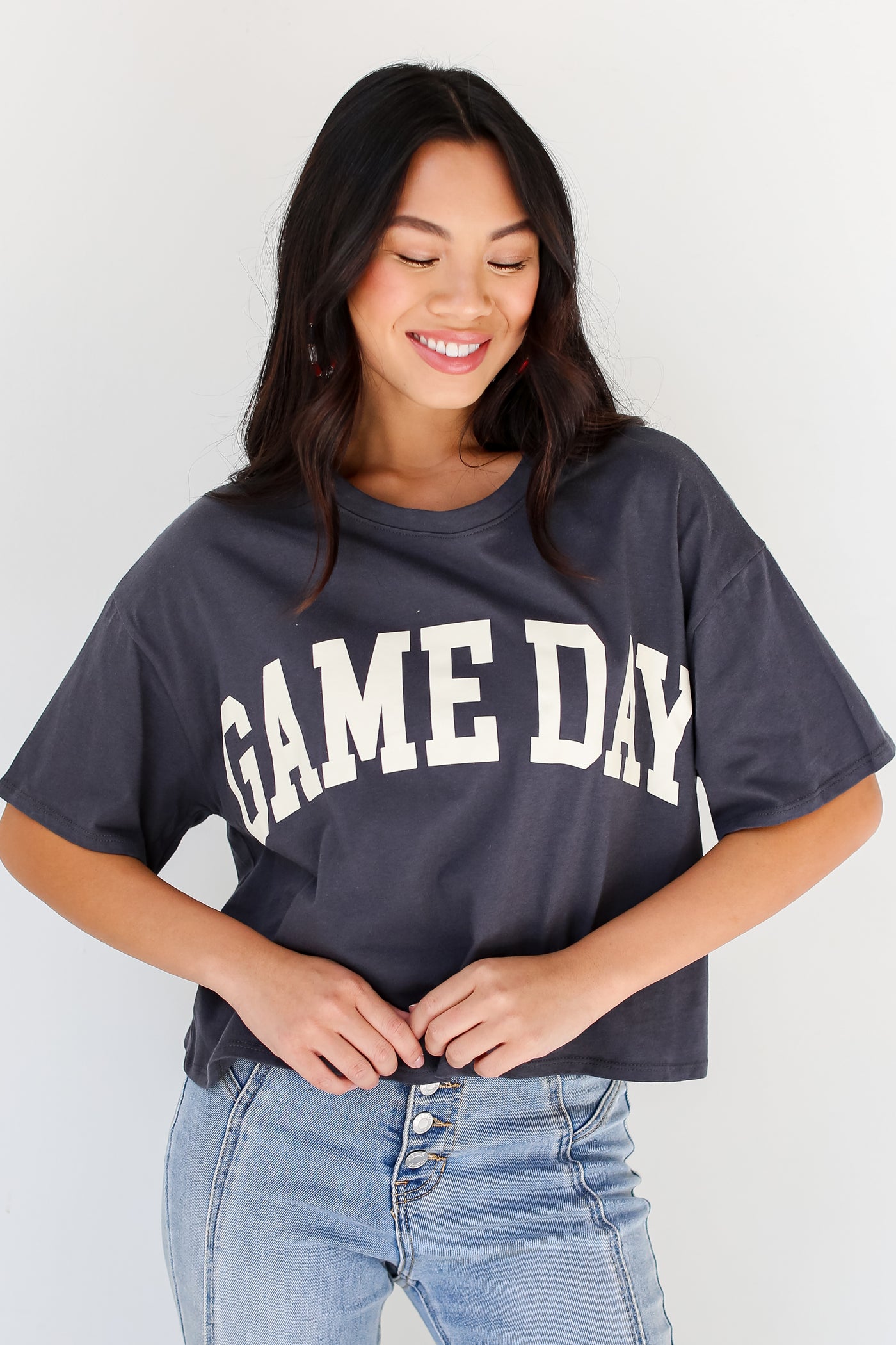 Game Day Cropped Graphic Tee on dress up model