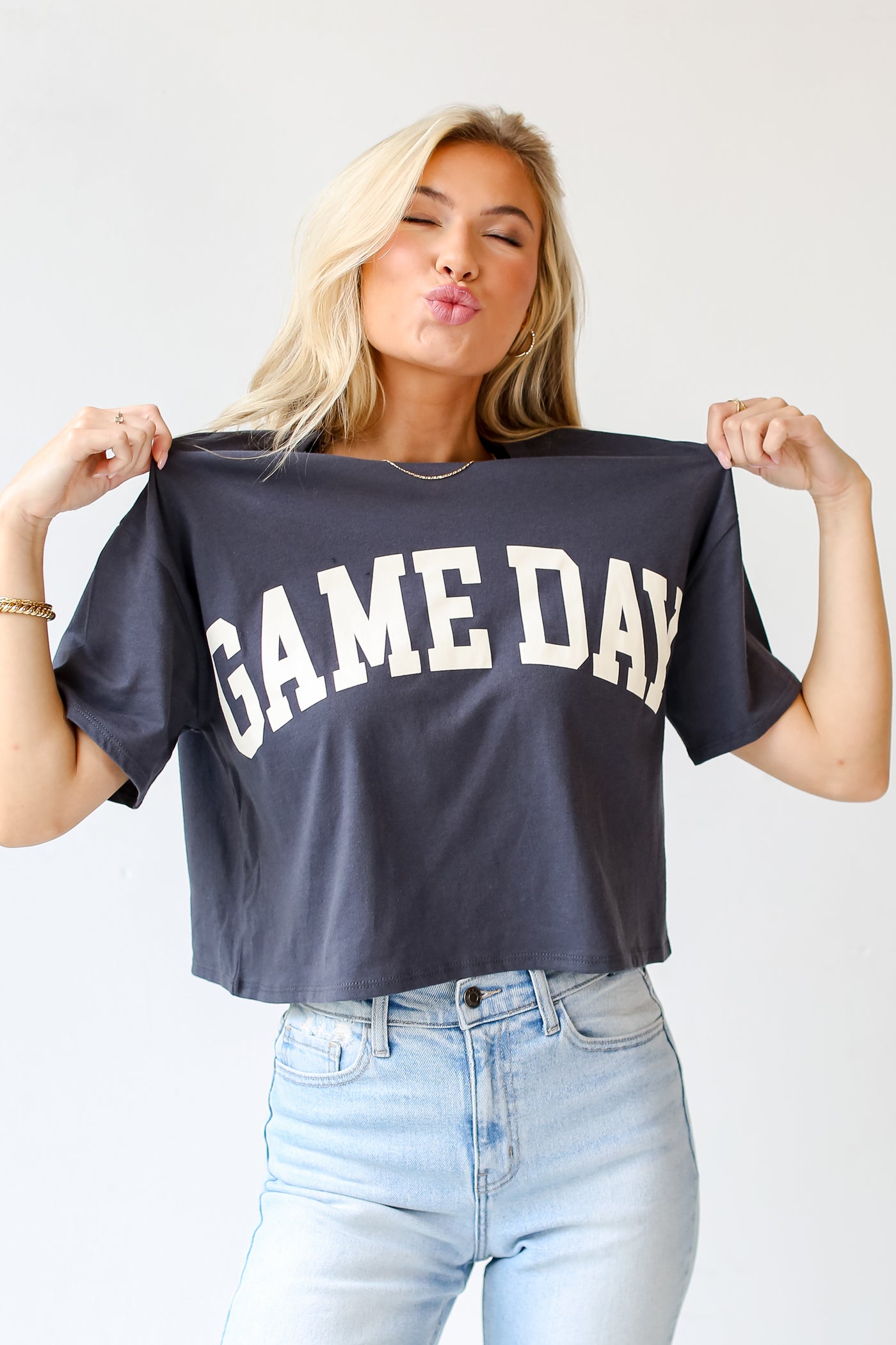 Game Day Cropped Graphic Tee on model