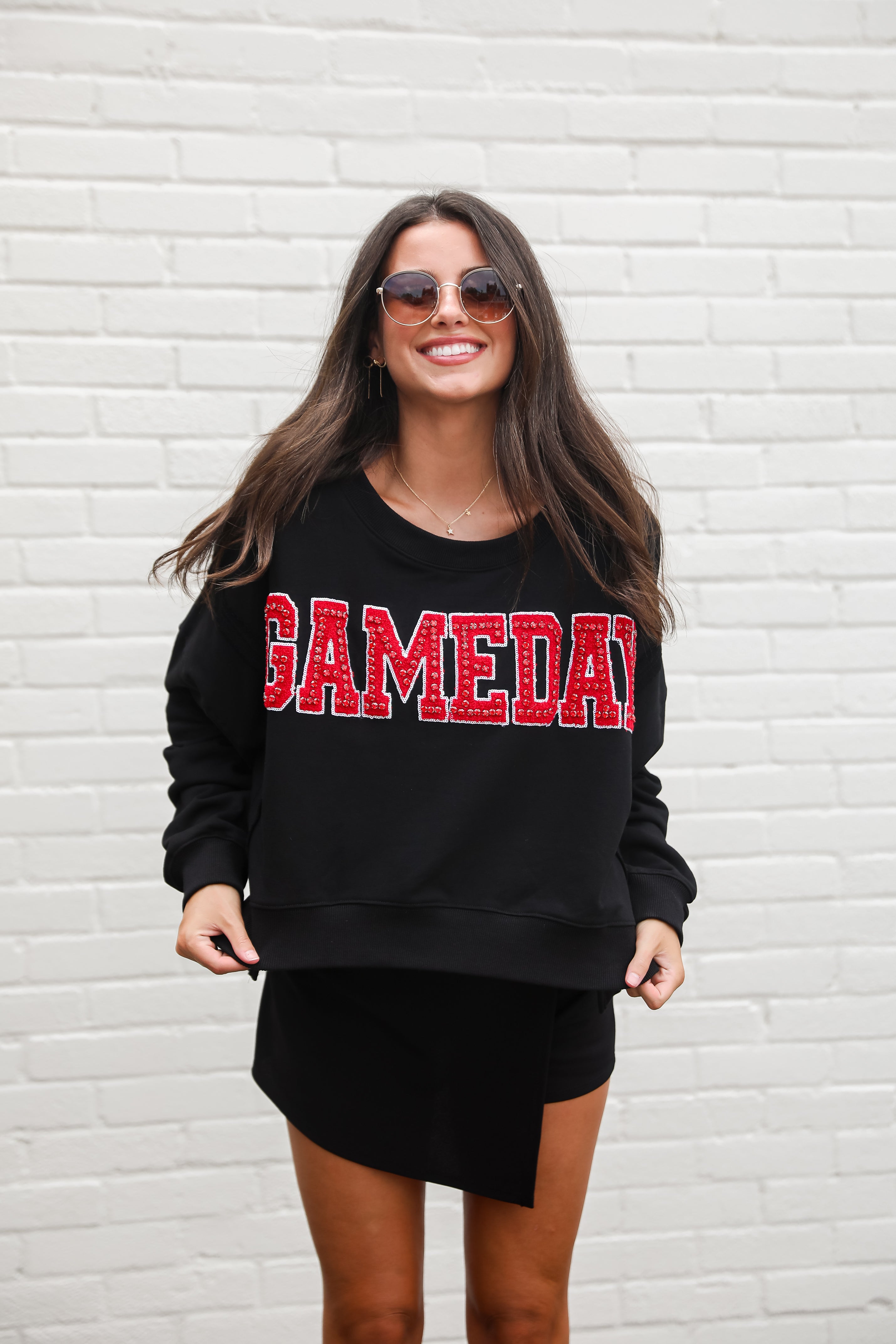 Black Game Day Rhinestone Pullover