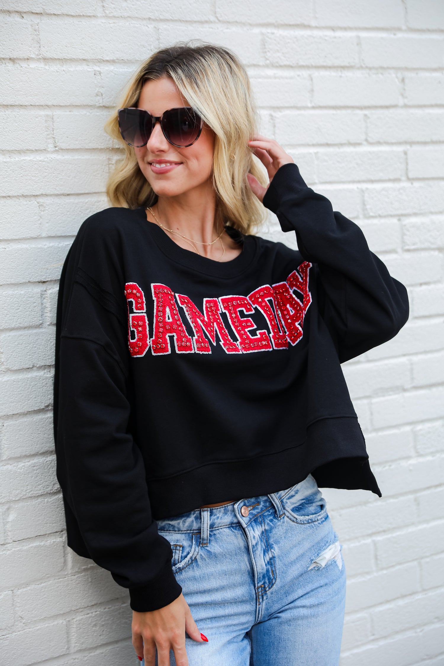 Black Game Day Rhinestone Pullover