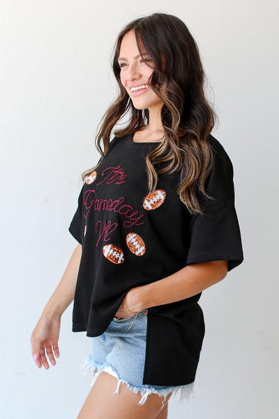 It's Game Day Y'all Sequin Football Tee side view