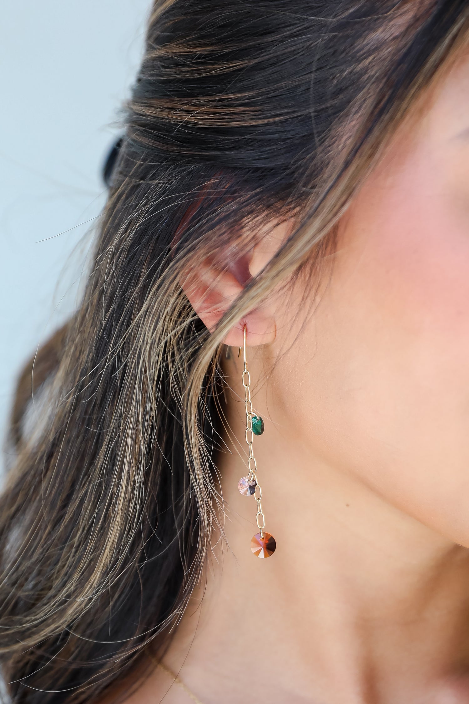 Cute Gold Gemstone Drop Earrings Trendy Jewelry ShopDressUp