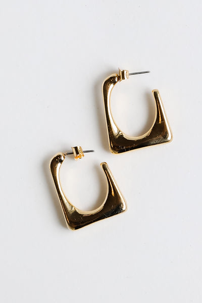 Gold Geometric Hoop Earrings close up
