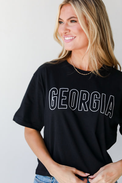 Black Georgia Block Letter Cropped Tee front view