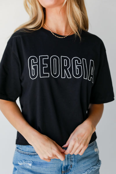 Black Georgia Block Letter Cropped Tee on model