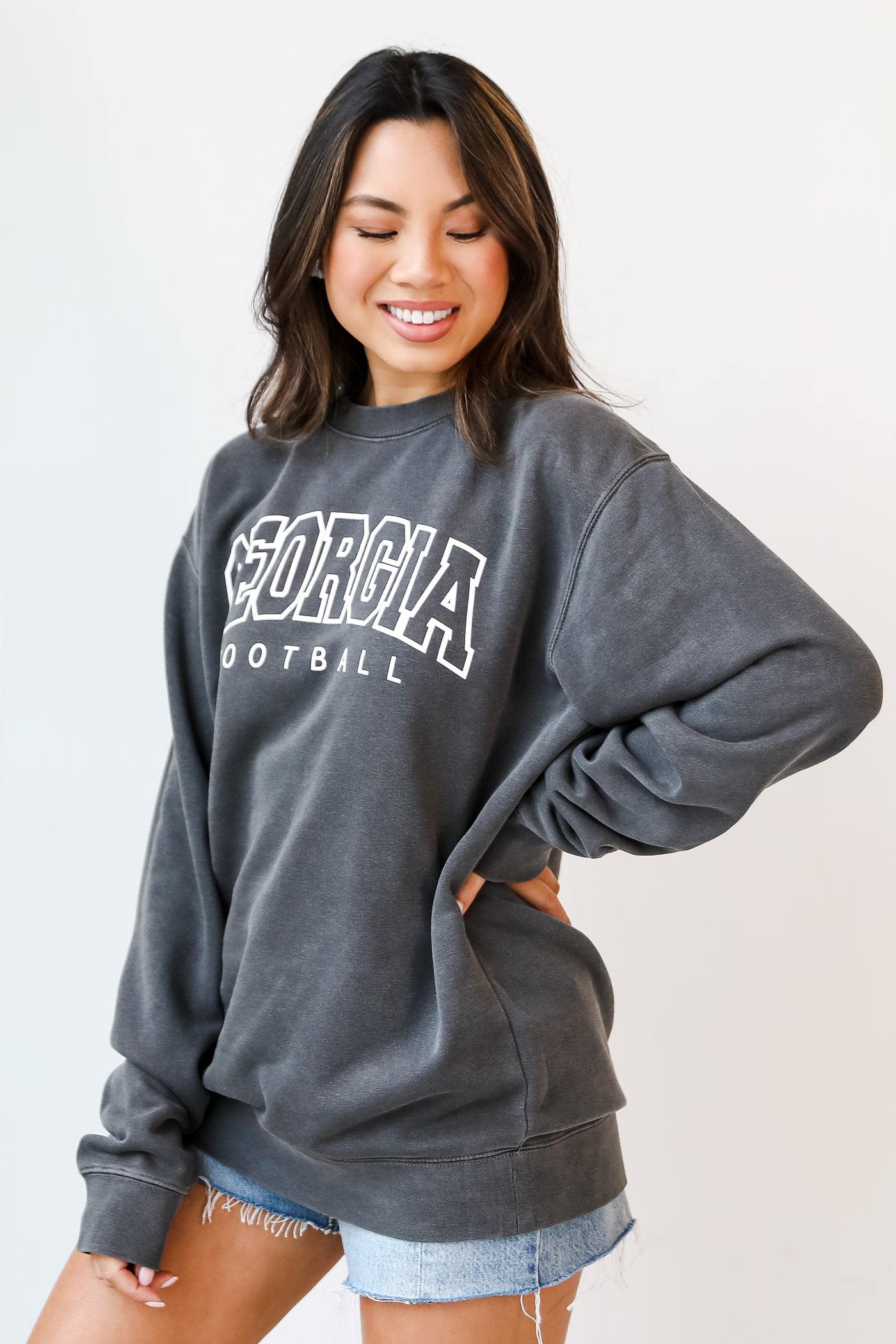 Black Georgia Football Block Letter Pullover side view