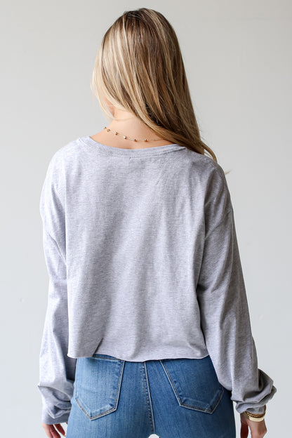 Heather Grey Georgia Cropped Long Sleeve Tee back view