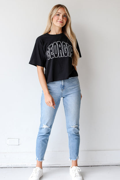 Black Georgia Block Letter Cropped Tee front view