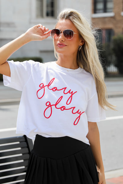 White Glory Glory Script Cropped Tee