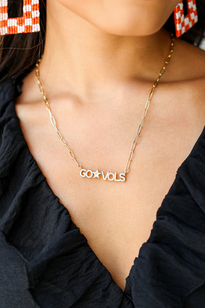 Gold Go Vols Necklace on model