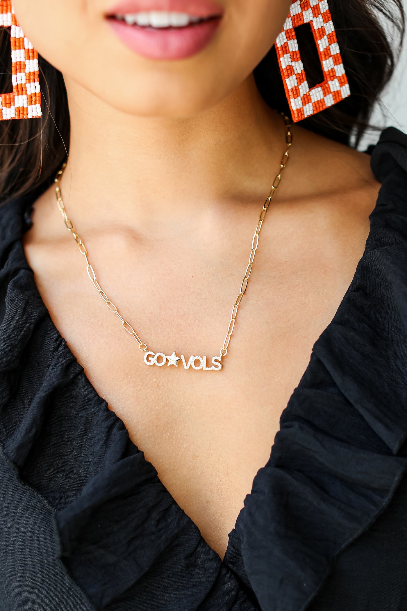Gold Go Vols Necklace close up