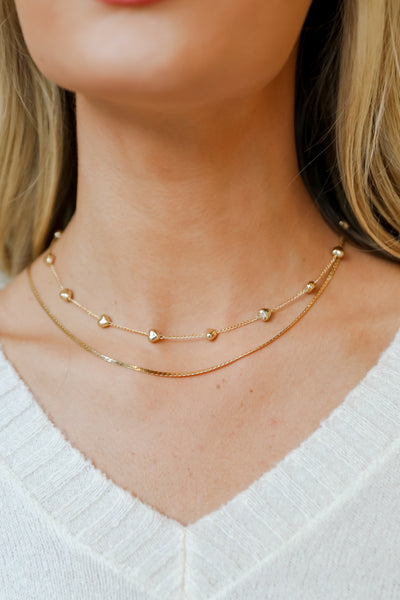 cute Gold Heart Layered Chain Necklace