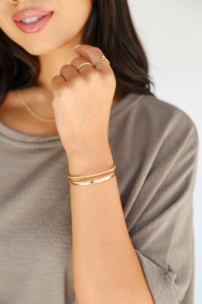 Gold Cuff Bracelet on model