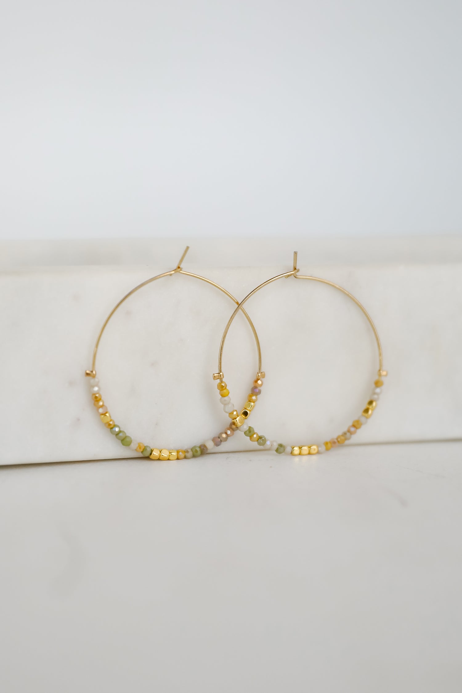 Sierra White Beaded Hoop Earrings