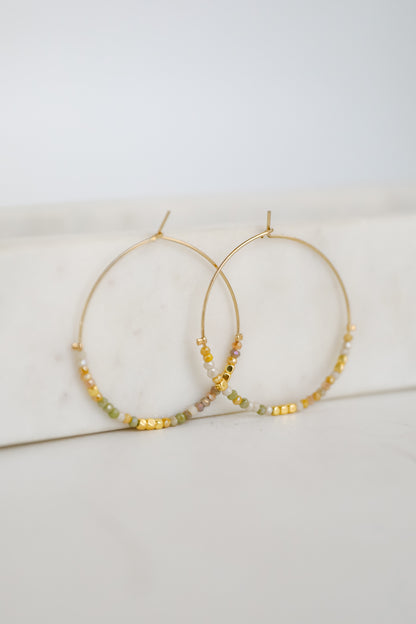 Sierra White Beaded Hoop Earrings